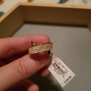 Michael Kors yellow gold pave ring X cross